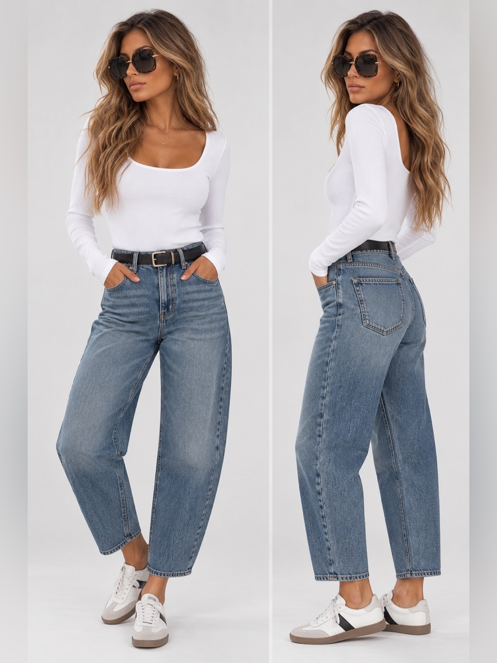 GAP High Rise Barrel Jeans in Medium Blue Wash